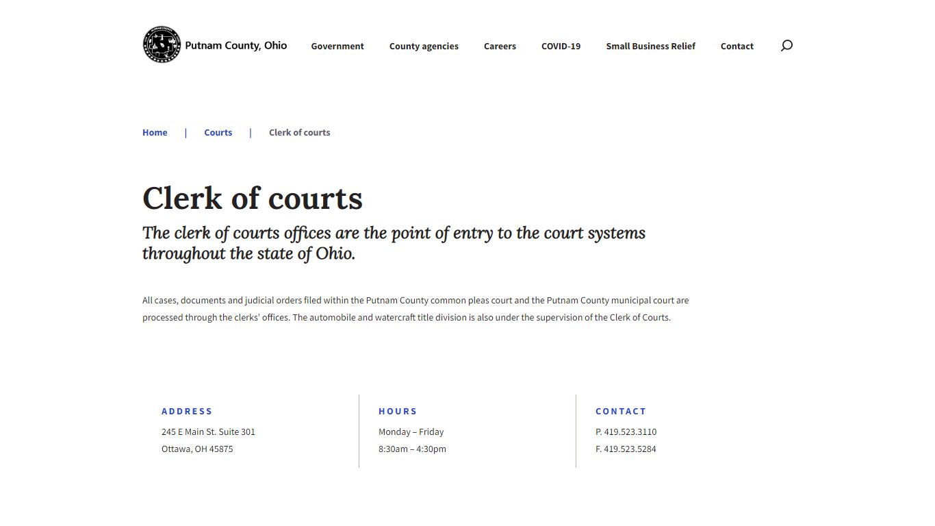 Putnam County Ohio - Clerk of courts